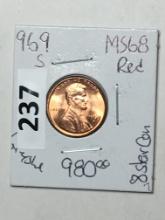 1969 S Lincoln Memorial Cent Coin 
