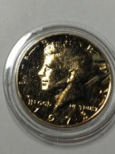 1973 P Kennedy Half Dollar 24kt Gold Plated Coin In Display Box