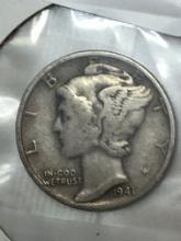 1941 P Silver Mercury Dime