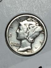 1935 P Silver Mercury Dime 