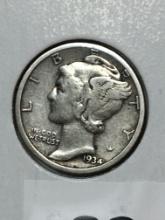 1934 P Silver Mercury Dime 