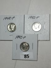 (3) 1942 P Silver Mercury Dime 