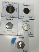 (5) Coins Of Canada