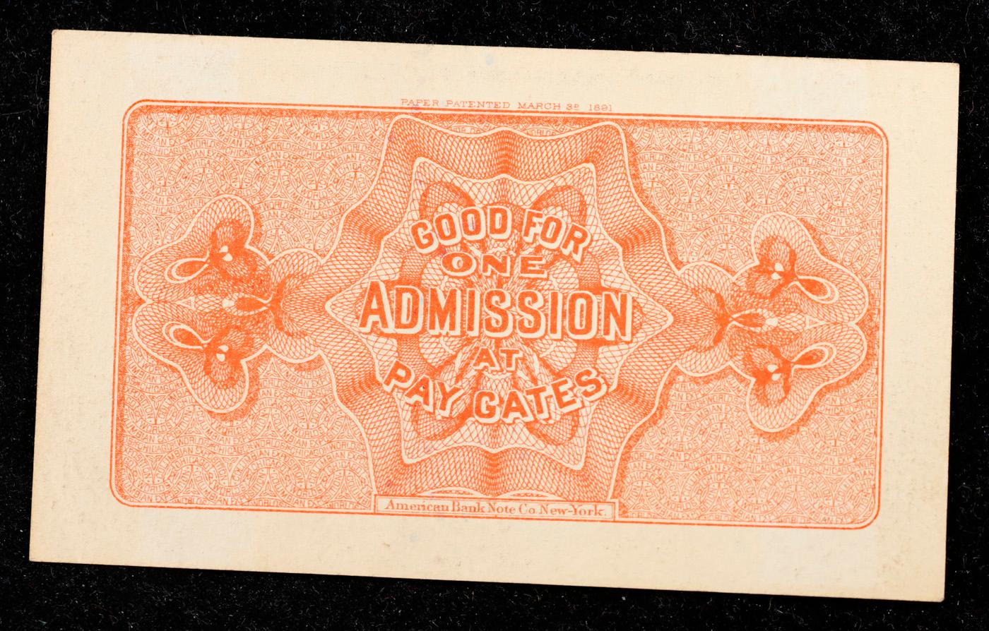1893 World's Columbian Exposition Ticket, "Indian Chief" Grades Gem CU