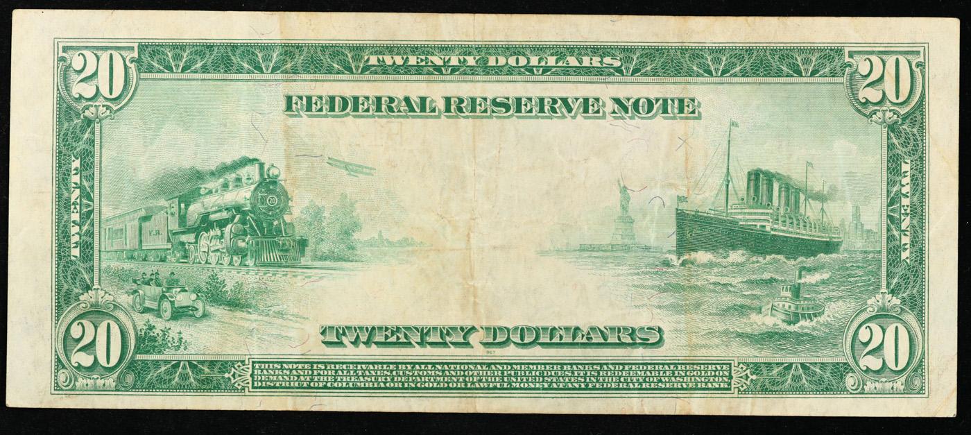 1914 $20 Large Size Blue Seal Federal Resrve Note Grades Select AU Atlanta