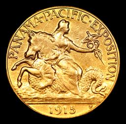 ***Auction Highlight*** 1915-s Pan Pac Gold Commem 2.5 Graded au53 By SEGS (fc)