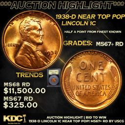 ***Auction Highlight*** 1938-d Lincoln Cent Near Top Pop! 1c Graded GEM++ RD By USCG (fc)