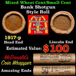 Lincoln Wheat Cent 1c Mixed Roll Orig Brandt McDonalds Wrapper, 1917-p end, Wheat other end