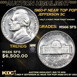 ***Auction Highlight*** 1960-p Jefferson Nickel Near TOP POP! 5c Graded GEM+ 5fs By USCG (fc)