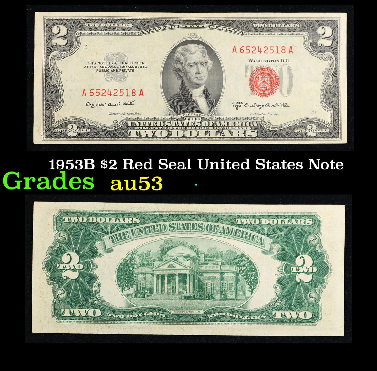 1953B $2 Red Seal United States Note Grades Select AU