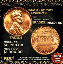 ***Auction Highlight*** 1962-d Lincoln Cent TOP POP! 1c Graded GEM++ RD By USCG (fc)