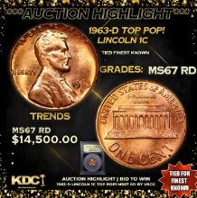 ***Auction Highlight*** 1963-d Lincoln Cent TOP POP! 1c Graded GEM++ Unc RD By USCG (fc)
