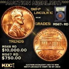 ***Auction Highlight*** 1961-p Lincoln Cent 1c Graded GEM++ RD By USCG (fc)