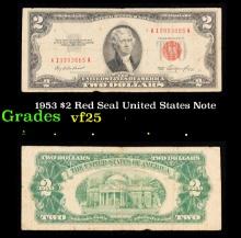 1953 $2 Red Seal United States Note Grades vf+