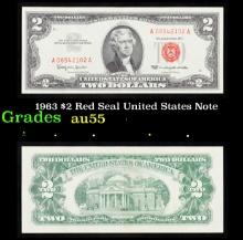 1963 $2 Red Seal United States Note Grades Choice AU