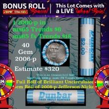 1-5 FREE BU Jefferson rolls with win of this 2006-p 40 pcs Dunbar $2 Nickel Wrapper