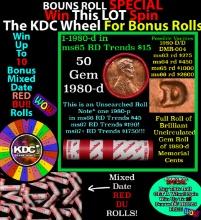 1-10 FREE BU RED Penny rolls with win of this 1980-d SOLID RED BU Lincoln 1c roll incredibly FUN whe