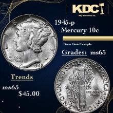 1945-p Mercury Dime 10c Grades GEM Unc