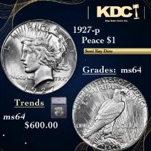 1927-p Peace Dollar 1 Graded ms64 BY SEGS