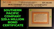Southern Pacific Company $29.4 Million Bond Certificate (Framed)