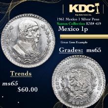 1961 Mexico 1 Silver Peso Santos Collection KM# 459 Grades GEM Unc