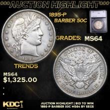 ***Auction Highlight*** 1895-p Barber Half Dollars 50c Graded ms64 BY SEGS (fc)