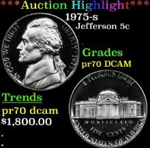 Proof ***Auction Highlight*** 1975-s Jefferson Nickel 5c Graded pr70 DCAM BY SEGS (fc)