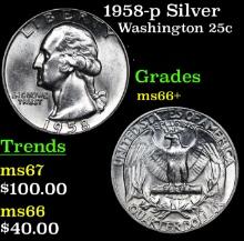1958-p Washington Quarter Silver 25c Grades GEM++ Unc