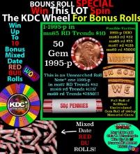 1-10 FREE BU RED Penny rolls with win of this 1995-p SOLID RED BU Lincoln 1c roll incredibly FUN whe