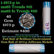 BU Shotgun Jefferson 5c roll, 1973-p 40 pcs Bank $2 Nickel Wrapper OBW