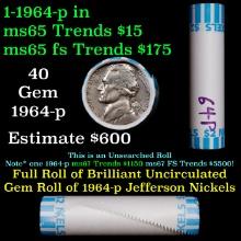 BU Shotgun Jefferson 5c roll, 1964-p 40 pcs Bank $2 Nickel Wrapper OBW
