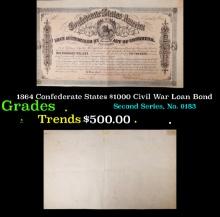 1864 Confederate States $1000 Civil War Loan Bond Grades