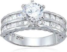 Decadence Sterling SIlver Round Cut Engagement Ring With Princess Cut Double Band Size 6