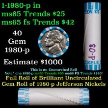BU Shotgun Jefferson 5c roll, 1980-p 40 pcs Bank $2 Nickel Wrapper OBW