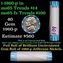 BU Shotgun Jefferson 5c roll, 1960-p 40 pcs Bank $2 Nickel Wrapper OBW