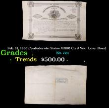 Feb. 11, 1863 Confederate States $1000 Civil War Loan Bond Grades