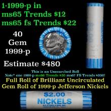 BU Shotgun Jefferson 5c roll, 1999-p 40 pcs Bank $2 Nickel Wrapper