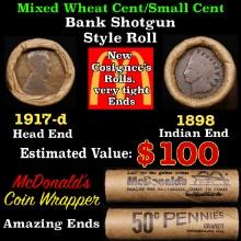 Lincoln Wheat Cent 1c Mixed Roll Orig Brandt McDonalds Wrapper, 1917-d end, 1898 Indian other end