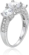 Decadence sterling Silver 6.5mm Round 3 Stone Pave Engagement Ring Size 8