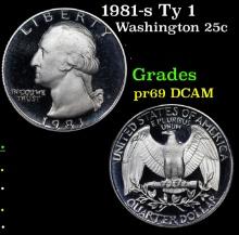 Proof 1981-s Ty 1 Washington Quarter 25c Grades GEM++ Proof Deep Cameo