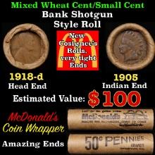 Lincoln Wheat Cent 1c Mixed Roll Orig Brandt McDonalds Wrapper, 1916-d end, 1881 Indian other end