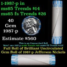 BU Shotgun Jefferson 5c roll, 1987-p 40 pcs Bank $2 Nickel Wrapper