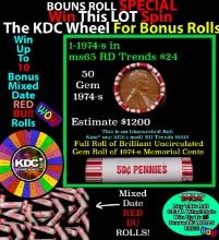 1-10 FREE BU RED Penny rolls with win of this 1974-s SOLID RED BU Lincoln 1c roll incredibly FUN whe