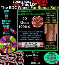 1-10 FREE BU RED Penny rolls with win of this 1996-d SOLID RED BU Lincoln 1c roll incredibly FUN whe