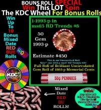 1-10 FREE BU RED Penny rolls with win of this 1993-p SOLID RED BU Lincoln 1c roll incredibly FUN whe