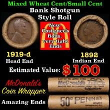 Small Cent Mixed Roll Orig Brandt McDonalds Wrapper, 1919-d Lincoln Wheat end, 1892 Indian other end