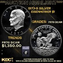 Proof ***Auction Highlight*** 1973-s Silver Eisenhower Dollar 1 Graded pr70 dcam By SEGS (fc)