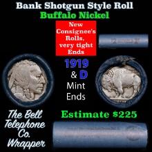 Buffalo Nickel Shotgun Roll in Old Bank Style 'Bell Telephone' Wrapper 1919 & d Mint Ends
