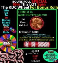 1-10 FREE BU RED Penny rolls with win of this 1984-d SOLID RED BU Lincoln 1c roll incredibly FUN whe