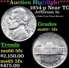 ***Auction Highlight*** 1954-p Jefferson Nickel Near TOP POP! 5c Graded GEM+ 5fs By USCG (fc)